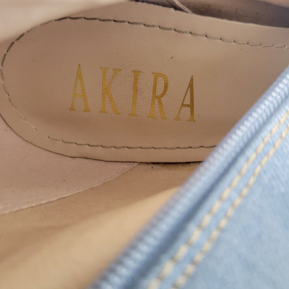 Akira Floral Embroidered Boots Sz 6.5 Thigh High Denim Peep Toe Stiletto 4.5" - Picture 12 of 16